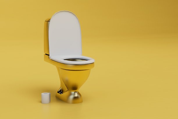 维护良好的厕所。一个白色的抽水马桶，旁边还有一卷厕纸。三维渲染图片下载