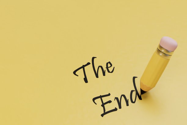 铭文。铅笔和题词的结尾在一个黄色的背景。复制粘贴，复制空格。三维渲染图片下载