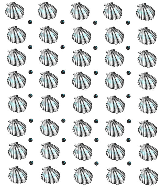 图案与贝壳画在黑色铅笔和珍珠与绿松石口音图片下载