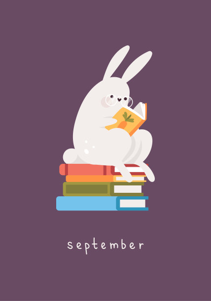 卡与兔与圆眼镜。可爱的兔子坐在书上看书。月9月。图片下载