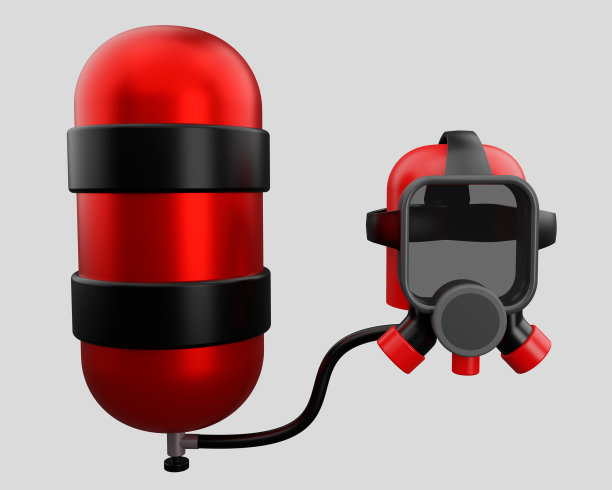 3d渲染的消防员防毒面具和氧气罐。图片下载