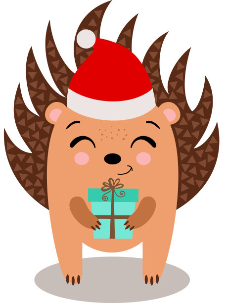 可爱的圣诞刺猬拿着礼品盒图片下载