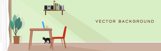 淡绿色墙壁平静的房间背景插画，设计横幅，桌椅，图片下载