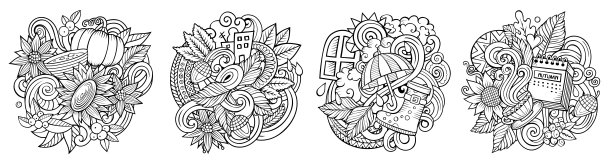 秋季卡通矢量涂鸦设计套装图片下载