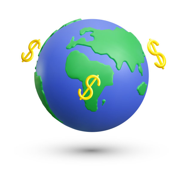 逼真的3d星球地球与美元标志在白色背景。矢量图图片下载
