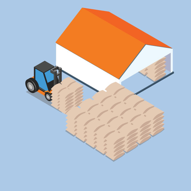 粮食，糖，大米仓库或仓库三维等距图片下载