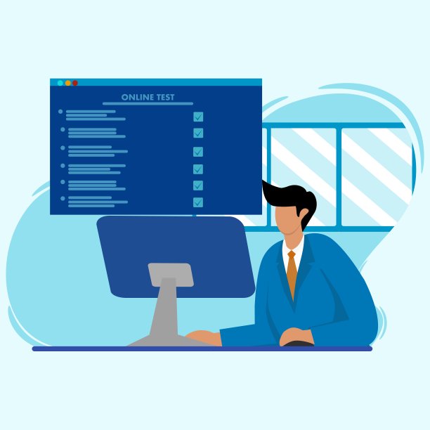 在线测试的概念。检查在线检查清单、问卷调查、在线教育、互联网在线测试、新员工验收测试。图片下载