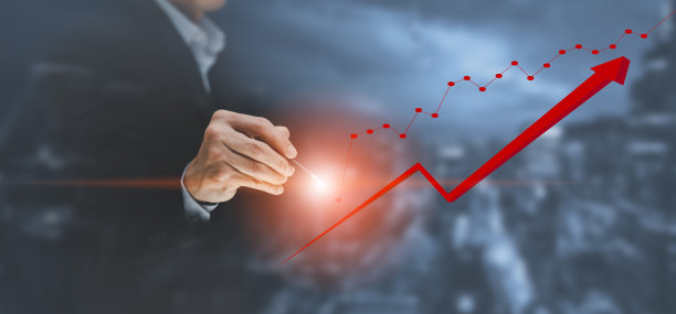 企业亏损概念图上的股市，企业用笔触线触线的市场图和落在地上的红色箭头，表明经济衰退将在2022年发生图片下载