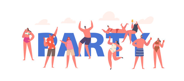 派对概念，男女角色穿着泳衣喝新鲜的鸡尾酒。年轻人放松图片下载