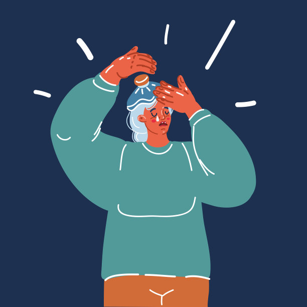 头痛的卡通矢量插图。女人有头痛，偏头痛。图片下载