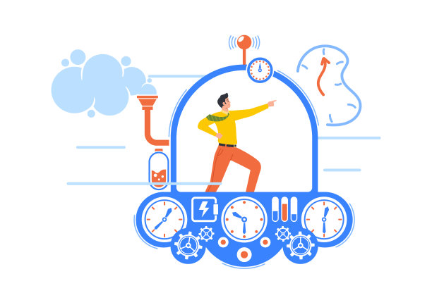 商务人物在时光机中飞行，用手指向前方。去未来或过去改变历史的人图片下载