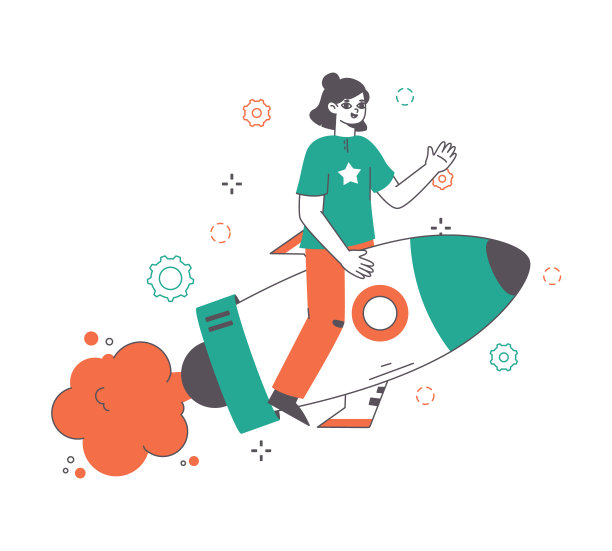 商业女性事业成长，火箭创业理念。女性角色在火箭上飞行，公司发射或职业发展平面矢量插图。商业上的成功图片下载