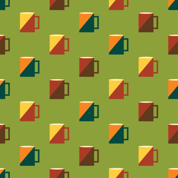 杯内咖啡无缝隙图案。咖啡背景的复古色彩。厨房的背景是复古风格。复古设计的印刷在包装纸，墙纸，包装，菜单。矢量图图片下载