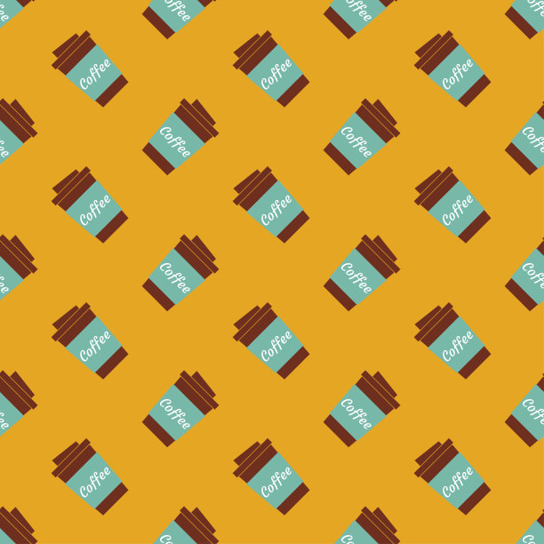 杯内咖啡无缝隙图案。咖啡背景的复古色彩。Icon咖啡外带。概念外卖饮料。复古设计的印刷在包装纸，墙纸，包装，菜单。矢量图图片下载