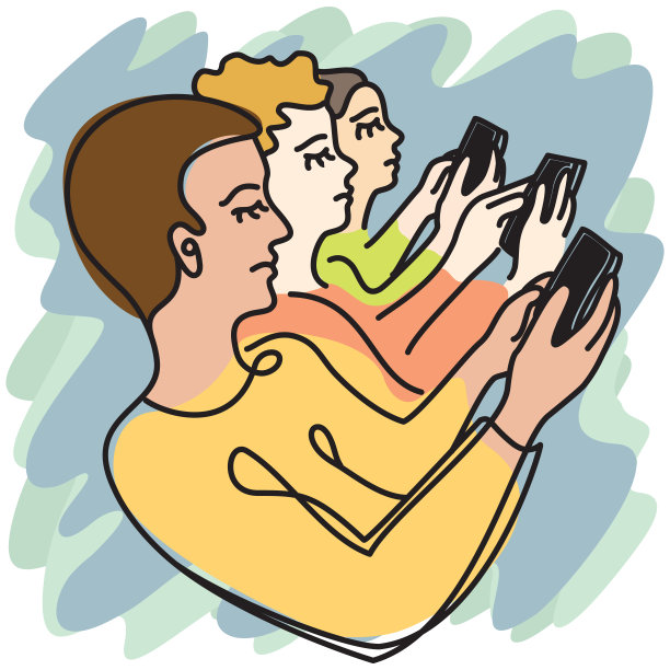 一群人在看他们的智能手机。社交媒体上瘾。图片下载