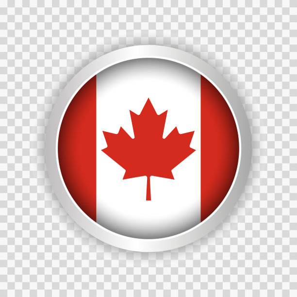 加拿大国旗在圆形按钮上透明的背景元素的网站。图片下载