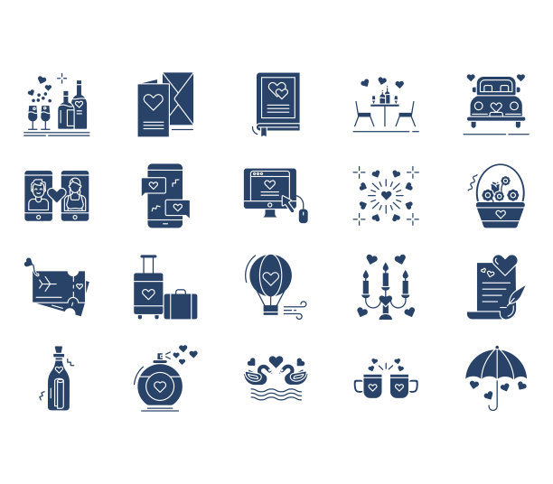 浪漫和爱情图标设置图片下载