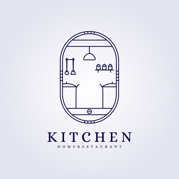 家居厨房室内现代标志矢量插画设计线艺术徽章图片下载