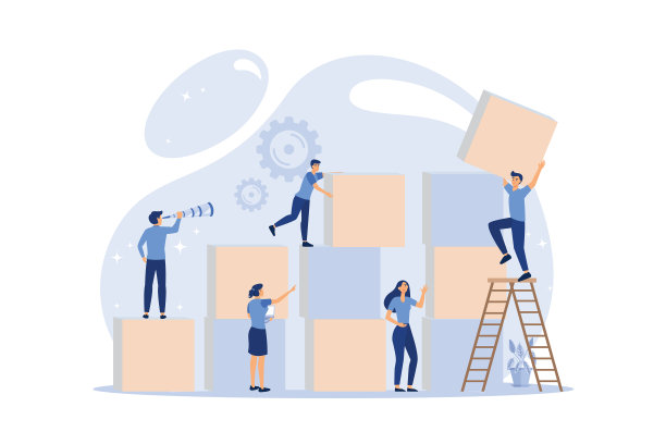 人们将谜题元素连接到平面设计中图片下载