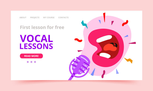 用于网站打印和页面设计的卡通风格声乐训练模板概念。矢量插图。图片下载
