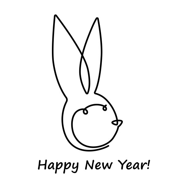 疯狂的兔子中国新年。兔子是中国星座的象征。连续的线条画。矢量插图。图片下载