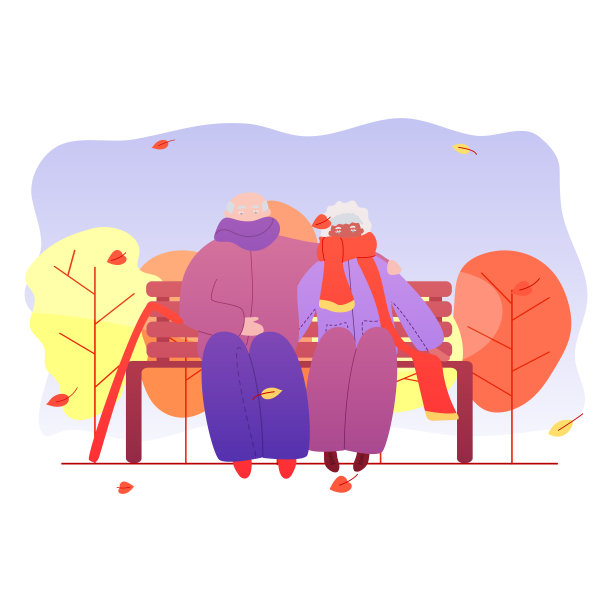 一位老妇人和一位老人坐在长凳上图片下载