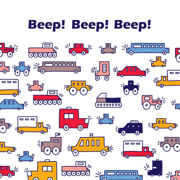 可爱的汽车!可爱的小朋友贺卡。图片下载