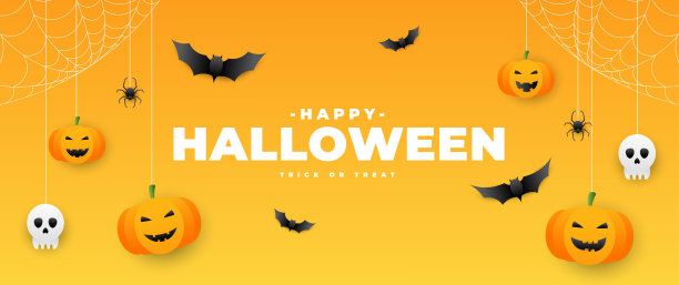 万圣节的一天矢量插图与南瓜，糖果和鬼的元素图片下载