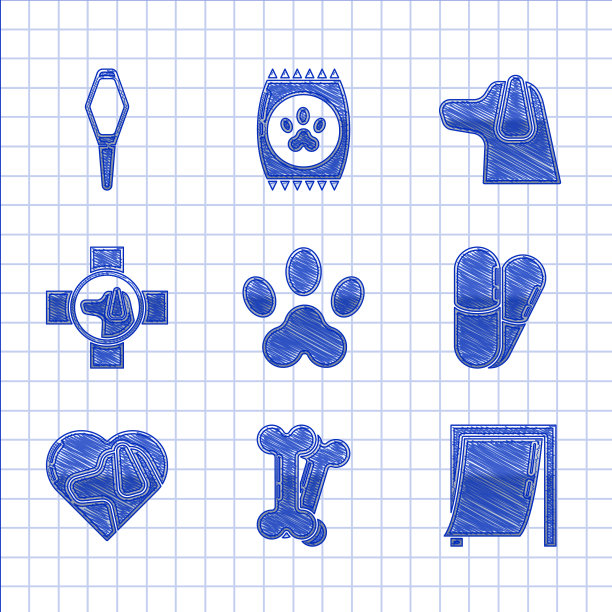 为宠物和药片设置爪印狗骨门图片下载