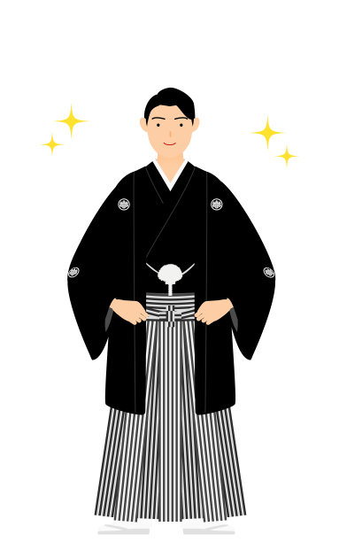 一个穿着和服的男人，穿着有冠的和服，双手放在臀部(有闪光)图片下载