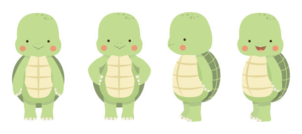 可爱的绿色卡通乌龟向量图片下载