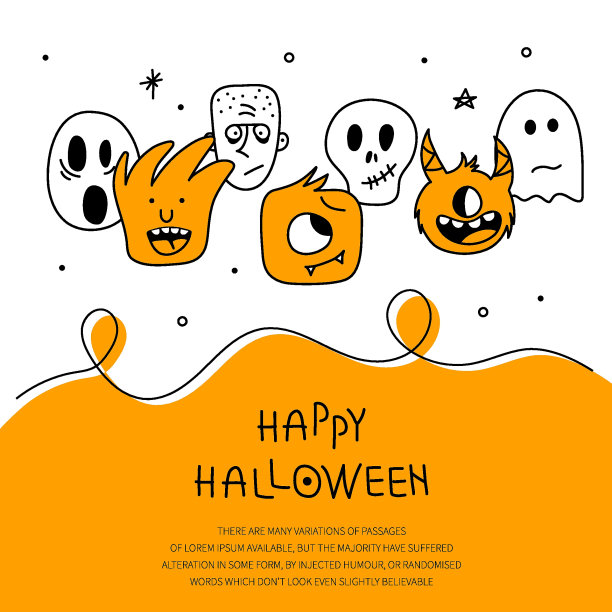 万圣节恐怖的海报与鬼，僵尸，鬼，骷髅头和短语万圣节快乐。10月31日矢量图。图片下载