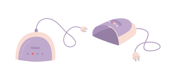 指甲、足疗设备及工具，用于晾干指甲上指甲油的隔离紫外线紫外线灯。矢量在平面卡通风格插图图片下载