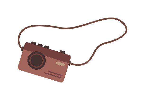 用于记录视觉图像、拍摄照片和录像的照相机设备。旅行摄影，专业工具。矢量平面卡通风格图片下载