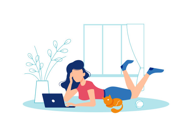 自由职业者或远程工作者在家里用笔记本电脑打字。孤立的妇女在家里、老板或经理工作。平面卡通风格中的人物或人物、矢量图片下载