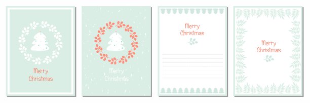 带有树叶的北欧冬季节日贺卡。圣诞书信模板及印有“新年好”字样的圣诞画框图片下载