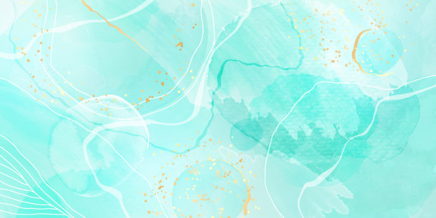 皇家青色薄荷液体大理石水彩背景与白线和刷污渍。蓝绿色大理石纹酒精油墨绘图效果。矢量插画背景，水彩婚礼请柬图片下载