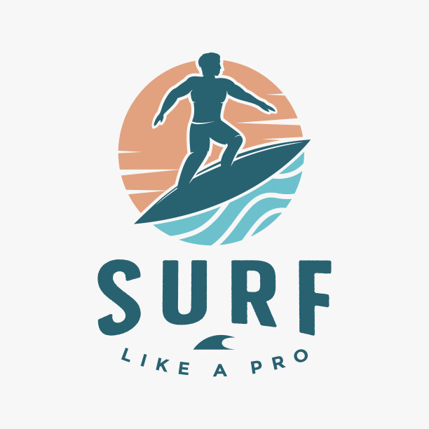 海洋冲浪图标矢量插图设计，海洋太阳和冲浪者图标设计图片下载