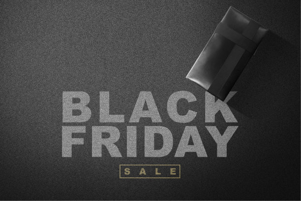 礼品盒与黑色丝带和黑色星期五销售文字图片下载