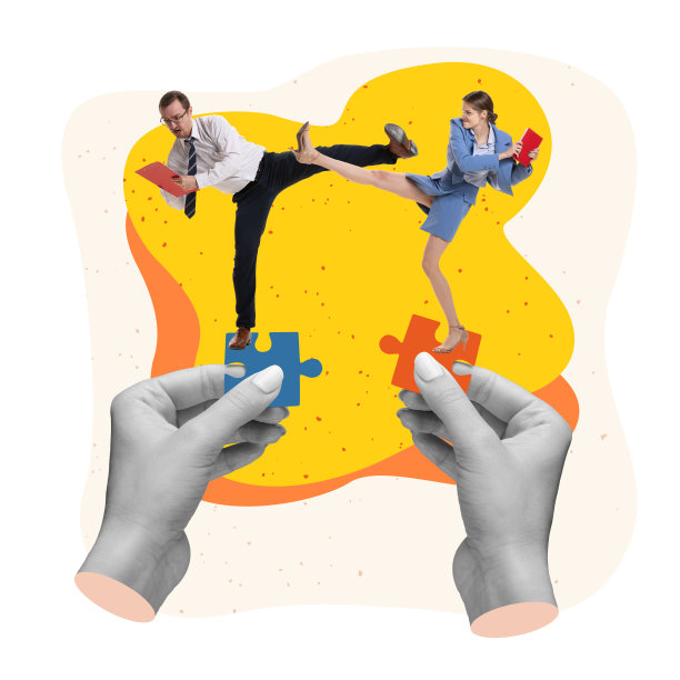 公司之间的竞争。年轻人的战斗。当代彩色艺术拼贴。商业生活方式。商业、金融、职业概念，创意海报图片下载