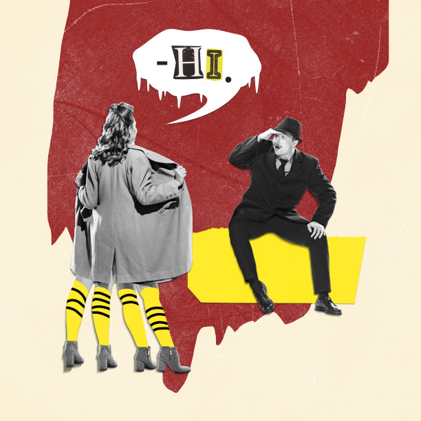 当代艺术拼贴。创意形象的女孩与许多腿惊讶的男子。令人毛骨悚然的季节。鬼魂图片下载