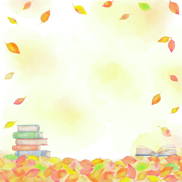 水彩背景与秋天的落叶和书籍。图片下载