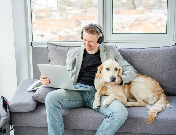 男人在家里远程工作图片下载