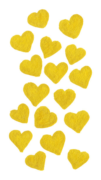 金黄色的丝绒心形爱情符号集孤立艺术图片下载