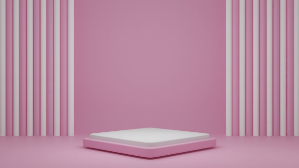 白色的产品站在粉红色的房间，工作室场景的产品，最小的设计，3D渲染图片下载