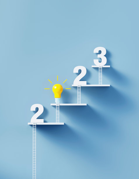 白色梯子和黄色灯泡在蓝色墙上写下2023图片下载
