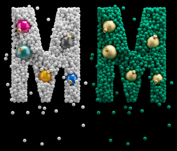 圣诞玩具字体。雪球,泡沫。字母M图片下载