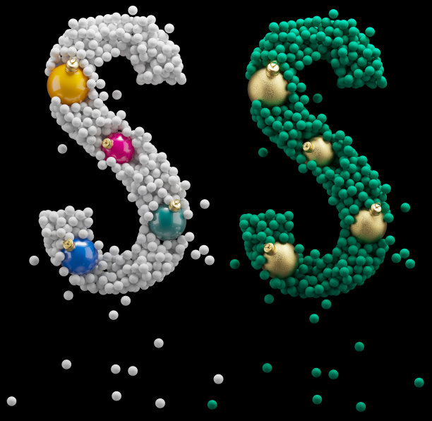 圣诞玩具字体。雪球,泡沫。字母S图片下载