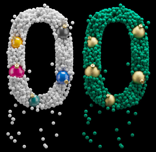 圣诞玩具字体。雪球,泡沫。字母O图片下载