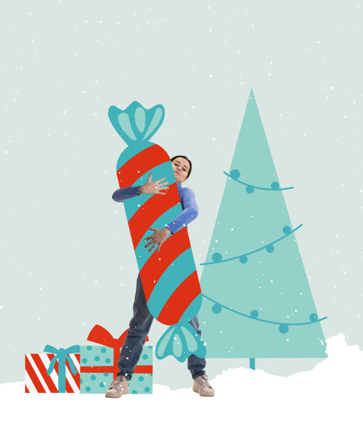 贺卡设计。当代艺术拼贴。准备庆祝圣诞节的小女孩。寒假，新年，圣诞节，创意，乐趣，广告图片下载